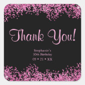 Glam Zwart Roze Folie Ballon 30e Verjaardag Bedank Vierkante Sticker (Voorkant)