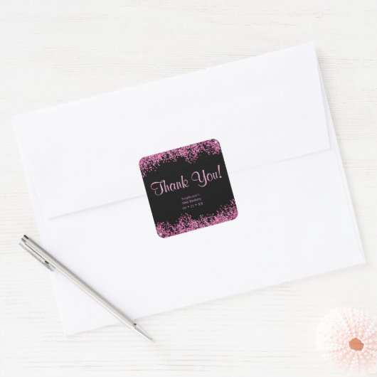 Glam Zwart Roze Folie Ballon 30e Verjaardag Bedank Vierkante Sticker (Envelop)