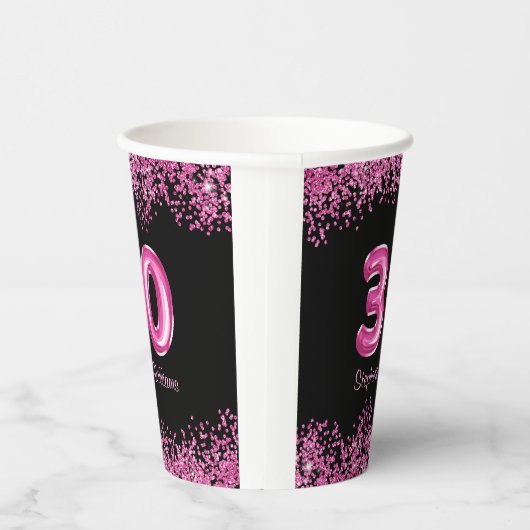 Glam Zwart Roze Folie Ballon 30ste Verjaardagsfees Papieren Bekers (Rechts)