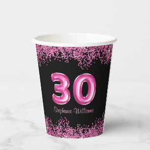 Glam Zwart Roze Folie Ballon 30ste Verjaardagsfees Papieren Bekers