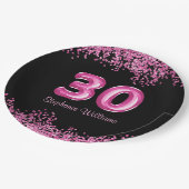 Glam Zwart Roze Folie Ballon 30ste Verjaardagsfees Papieren Bordje (Gekanteld)
