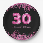 Glam Zwart Roze Folie Ballon 30ste Verjaardagsfees Papieren Bordje (Voorkant)