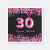 Glam Zwart Roze Folie Ballon 30ste Verjaardagsfees Servet (Voorkant)
