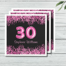 Glam Zwart Roze Folie Ballon 30ste Verjaardagsfees Servet