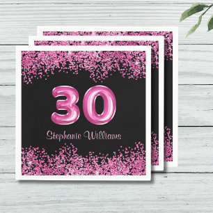 Glam Zwart Roze Folie Ballon 30ste Verjaardagsfees Servet