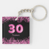 Glam Zwart Roze Folie Ballon 30ste Verjaardagsfees Sleutelhanger (Achterkant)