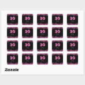 Glam Zwart Roze Folie Ballon 30ste Verjaardagsfees Vierkante Sticker (Vel)