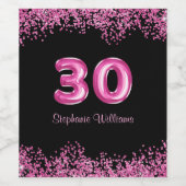 Glam Zwart Roze Folie Ballon 30ste Verjaardagsfees Wijn Etiket (Enkel label)