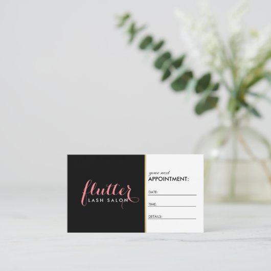 Glam Zwart Roze Goud Lash Salon Afspraakkaart Afsprakenkaartje (Staand voorkant)