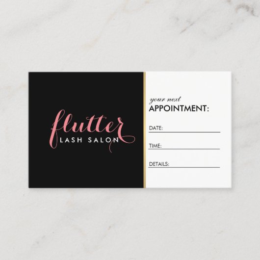 Glam Zwart Roze Goud Lash Salon Afspraakkaart Afsprakenkaartje (Voorkant)