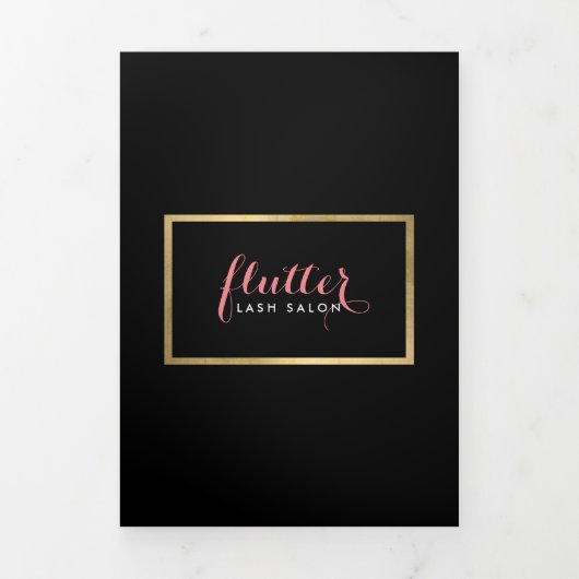 Glam Zwart Roze Goud Lash Salon Brochure Drieluik Kaart (Cover)