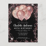 Glam Zwart Roze Rose Goud Glitter Ballon Verjaarda Briefkaart<br><div class="desc">Modern Glam Pink Rose Goud Zwart Glitter Sparkle Balloon Elegant Stijlvolle Verjaardagsuitnodiging</div>