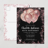 Glam Zwart Roze Rose Goud Glitter Ballon Verjaarda Briefkaart (Voorkant / Achterkant)