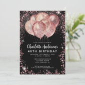 Glam Zwart Roze Rose Goud Glitter Ballon Verjaarda Kaart (Staand voorkant)