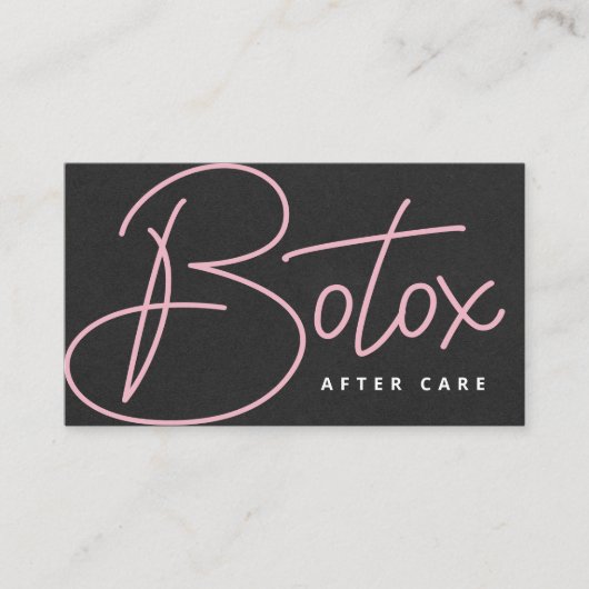 Glam Zwart Roze Script Botox Nazorg Gids Visitekaartje (Voorkant)