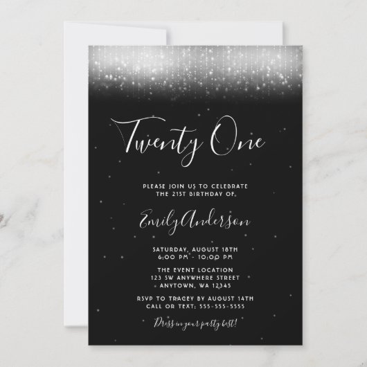 Glam Zwart-wit 21e verjaardag Kaart (Voorkant)