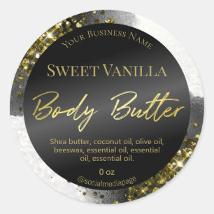 Glam Zwart Wit Goud Glitter Body Butter Labels