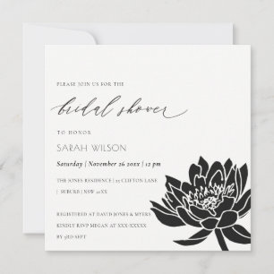 Glam zwarte en witte lotus bloem bruiloftsborrel kaart