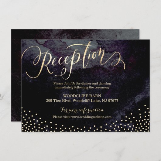 Glam zwarte gouden glitters calligrafie ontvangstk kaart (Voorkant / Achterkant)