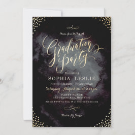 Glam zwarte gouden kalligrafie eindexamenfeest kaart