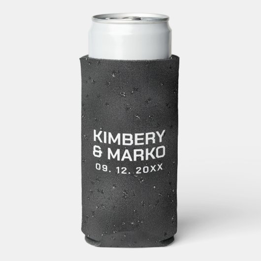 Glam zwarte textuur met enkels seltzer blikjeskoeler (Seltzer Achterkant)