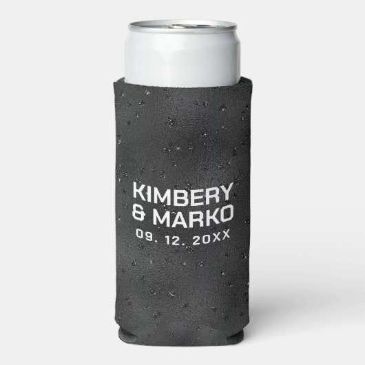 Glam zwarte textuur met enkels seltzer blikjeskoeler (Seltzer Voorkant)