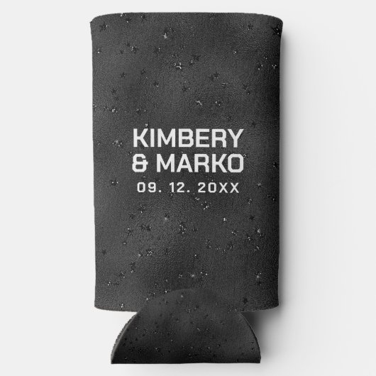 Glam zwarte textuur met enkels seltzer blikjeskoeler (Achterkant)