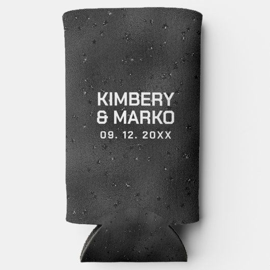 Glam zwarte textuur met enkels seltzer blikjeskoeler (Voorkant)