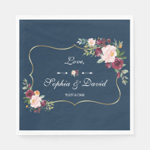 GlamGold Burgundy Blush Floral Navy Blue Wedding Servet