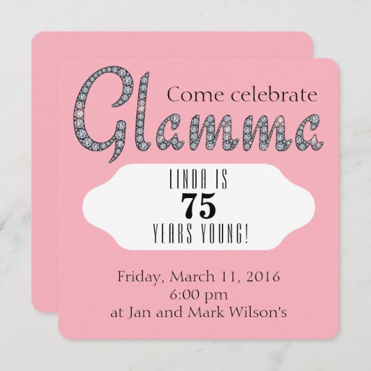 Glamma bling aangepaste uitnodiging (Voorkant / Achterkant)