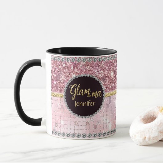 Glamma Glamoureuze grootma Roze Glitter Gold Name Mok (Met donut)
