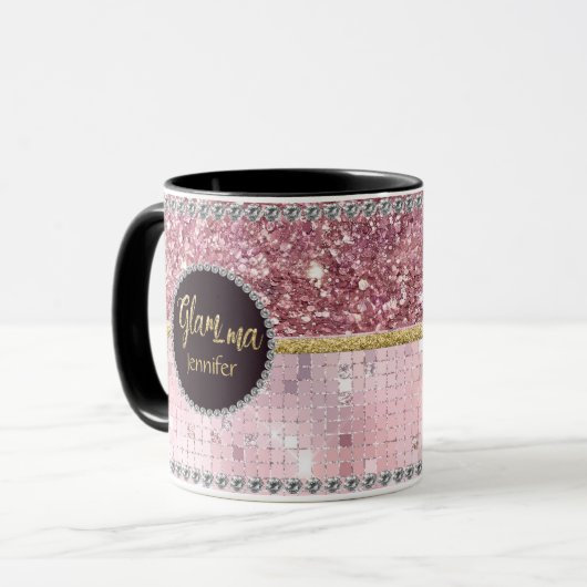 Glamma Glamoureuze grootma Roze Glitter Gold Name Mok (Voorkant links)
