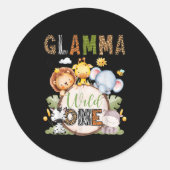 Glamma Of The Wild One 1st Birthday Boy Jungle Saf Ronde Sticker (Voorkant)