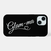 Glamma wit op zwart iPhone 15 case (Achterkant horizontaal)