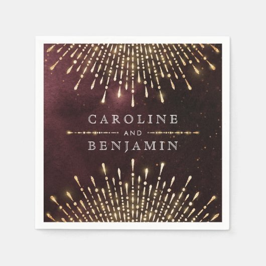 Glamor Art Deco Burgundy Vintage bruiloft Servet (Voorkant)