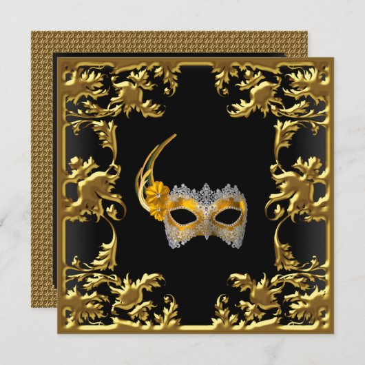 Glamor Ball Invitation Elegant Black Gold Kaart (Voorkant / Achterkant)