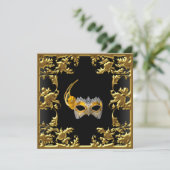Glamor Ball Invitation Elegant Black Gold Kaart (Staand voorkant)