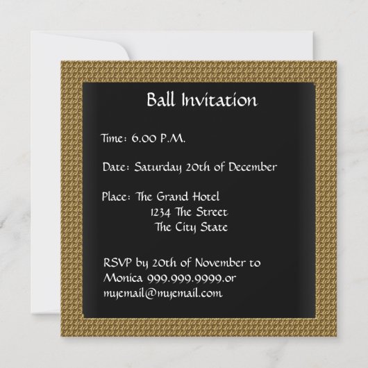 Glamor Ball Invitation Elegant Black Gold Kaart (Achterkant)