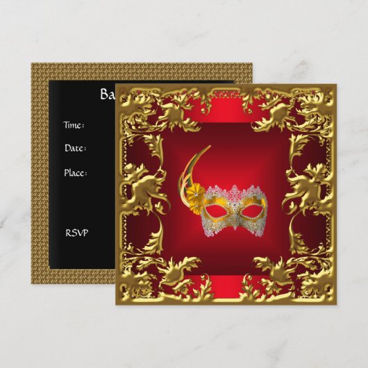 Glamor Ball Invitation Elegant Red Black Gold Kaart (Voorkant / Achterkant)