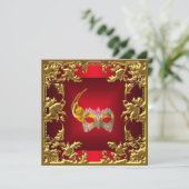 Glamor Ball Invitation Elegant Red Black Gold Kaart (Staand voorkant)