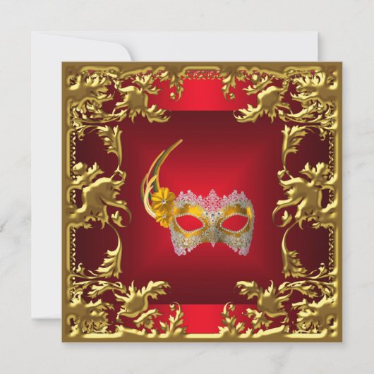 Glamor Ball Invitation Elegant Red Black Gold Kaart (Voorkant)