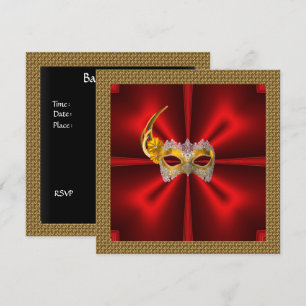 Glamor Ball Invitation Elegant Red Black Gold Kaart