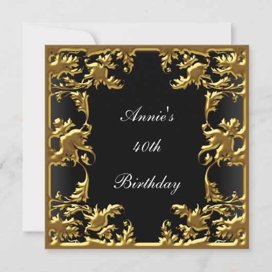 Glamor Birthday Invitation Elegant Black Gold Kaart (Voorkant)