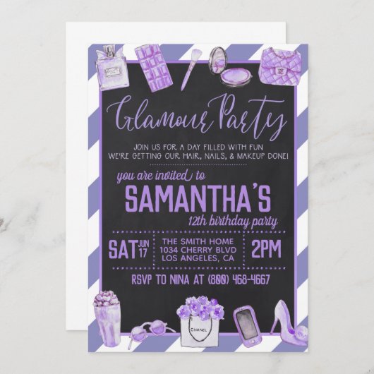 Glamor Birthday Party Invitation Kaart (Voorkant / Achterkant)