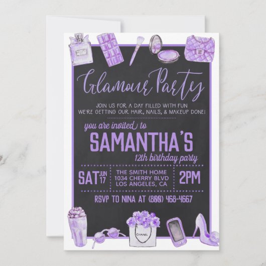 Glamor Birthday Party Invitation Kaart (Voorkant)