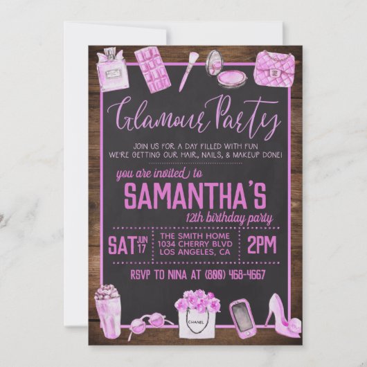 Glamor Birthday Party Invitation Kaart (Voorkant)