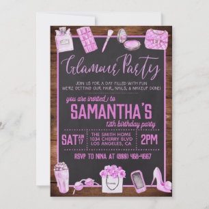 Glamor Birthday Party Invitation Kaart