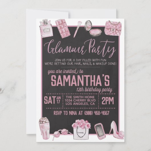 Glamor Birthday Party Invitation Kaart (Voorkant)