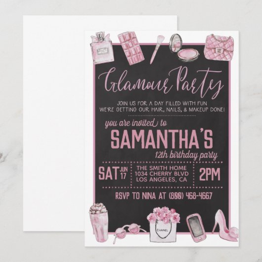 Glamor Birthday Party Invitation Kaart (Voorkant / Achterkant)