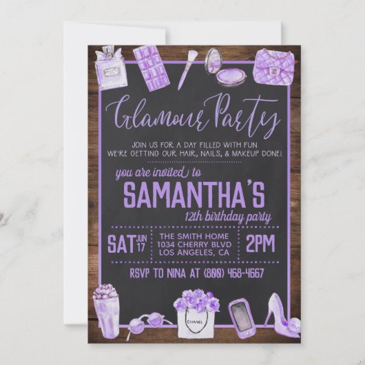 Glamor Birthday Party Invitation Kaart (Voorkant)